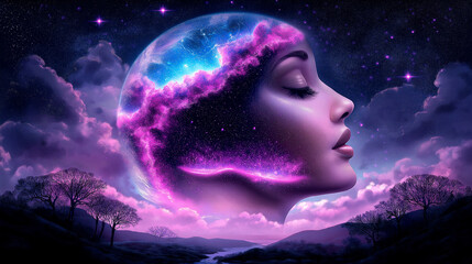 Naklejka premium Woman with Cosmic Glow and Moisturizing Face Soap