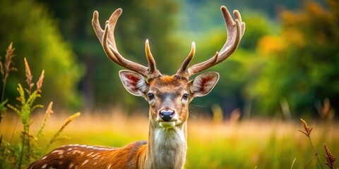 Fototapeta premium Unique One-Horned Deer in Natural Habitat, Captivating Wildlife Photograph for Nature Lovers