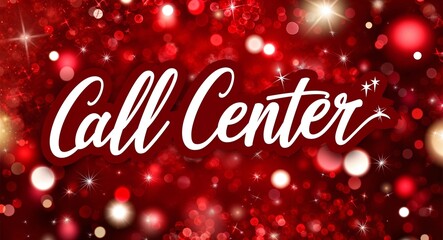 Fototapeta premium call center calligraphic lettering on red bokeh glitter festive sparkles background