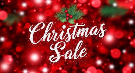 christmas sale calligraphic lettering on red bokeh glitter festive sparkles background