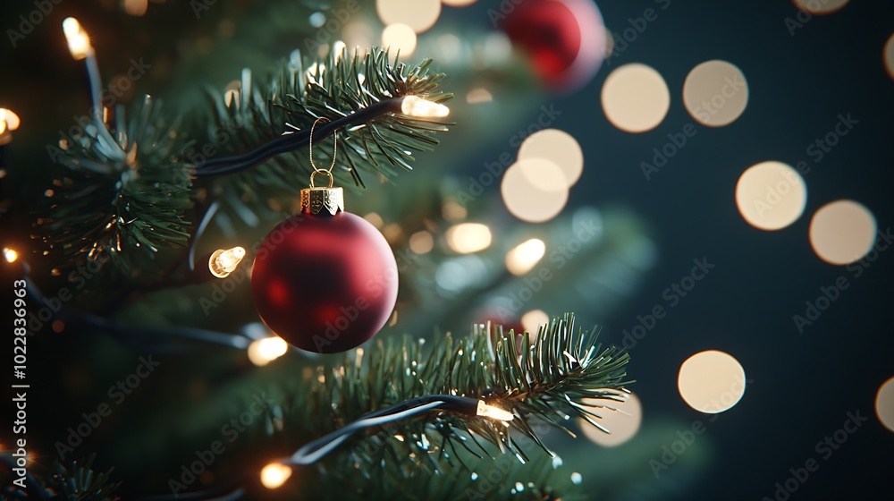 Poster xmas tree close up, xmas lights only : generative ai
