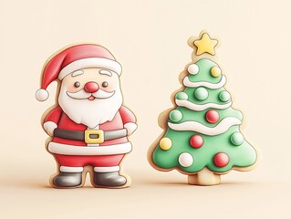 Obraz premium One is a cute, cartoon-like Santa with a red hat : Generative AI