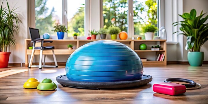 Versatile exercise equipment featuring a bosu ball for fitness training and balance workouts at home