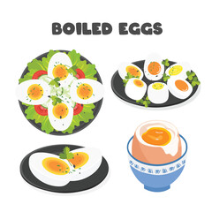 Boiled egg clipart. Egg dish vector. Food clipart. Flat vector in cartoon style isolated on white background.