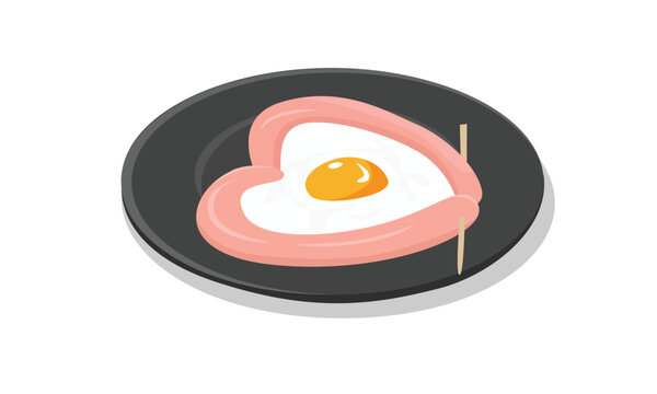 recommend clip art: Fried egg vector.  Fried egg with sausage on dish. Breakfast food. Food vector. Egg dish. Flat vector in cartoon style isolated on white background.