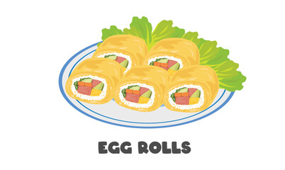 Egg rolls vector. Egg dish clipart. Food vector. Flat vector in cartoon style isolated on white background.