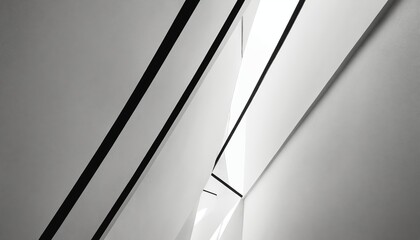 A minimalist geometric design showcasing angular shadows and soft curves in a contemporary space