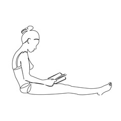 One continuous single drawing line art doodle girl, beach, sea, book, summer. Isolated flat illustration hand draw contour on a white background
