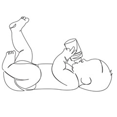 One continuous single drawing line art doodle kid, baby, illustration, childhood, bottle, food. Isolated flat illustration hand draw contour on a white background

