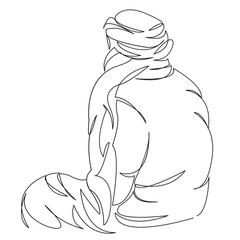 One continuous single drawing line art doodle bedouin, desert, arab, arabic, culture, people, sand, sahara. Isolated flat illustration hand draw contour on a white background
