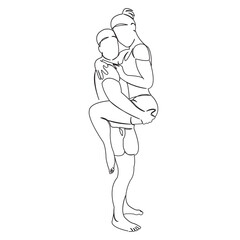 One continuous single drawing line art doodle  couple, happy, love, female, woman, together, happiness. Isolated flat illustration hand draw contour on a white background
