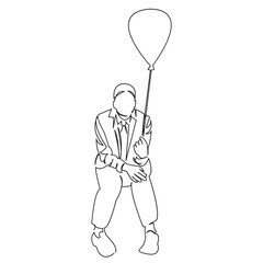 One continuous single drawing line art doodle balloon, man, happy, male, business, happiness. Isolated flat illustration hand draw contour on a white background
