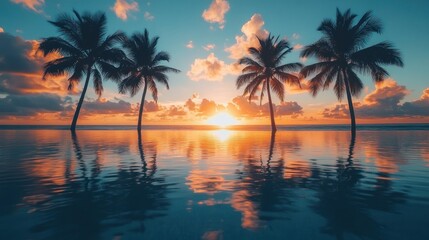 Sunset Palms on a Tropical Beach