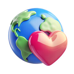 Heart and globe Represents global compassion or international aid. 3d cartoon style illustration