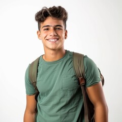 Fototapeta premium a young boy with green t-shirt and school bag
