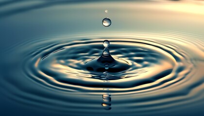 Water Droplet Creating Ripple Effects on Surface