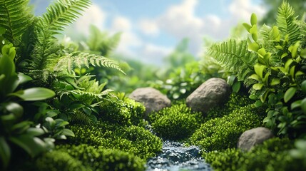 Serene Stream in Lush Greenery 