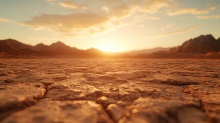 Naklejka premium Cracked and parched earth of an expansive desert presents a striking, sunlit scene, underscoring themes of drought and resilience in harsh terrain.