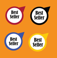 Obraz premium Best seller speech bubble set for sale announcement. Retail sticker, trade badge with product bestseller advertisement vector illustration isolated on yellow background