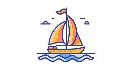Fototapeta premium sailboat flat icon outline, in the style of simple and fresh, white background