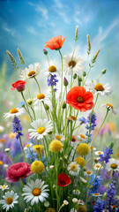 Naklejka premium field of poppies. field, poppy, flower, red, nature, summer, meadow, spring, flowers, poppies, bloom, blossom, garden, plant, grass, beauty, landscape, flora, beautiful, tulip, season, rural, sky, sun