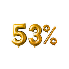 Golden balloon numbers forming '53%' on a transparent background. Ideal for promotions, discounts, or celebration visuals. Perfect for use in marketing, sales, and event graphics