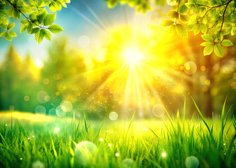 Obraz premium sun and grass. grass, spring, summer, nature, sky, sun, meadow, field, garden, light, vector, sunny, bokeh, landscape, design, sunlight, season, plant, leaf, bright, lawn, blur, day, color, flower