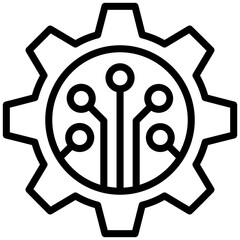 Circuit Gear Icon, Black And White Outline Icon Symbol