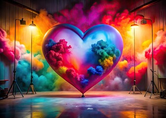 Naklejka premium Vibrant Airbrush Heart Backdrop for Creative Projects, Events, and Artistic Displays in Various Settings