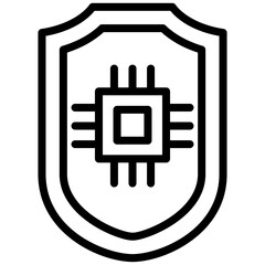 Chip Shield Icon, Black And White Outline Icon Symbol