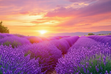 Sunrise and sunset over a lush green field with a clear blue sky and scattered clouds