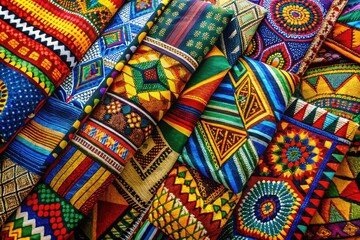 Fototapeta premium Vibrant and Colorful African Patterns Featuring Traditional Textiles and Intricate Geometric Designs