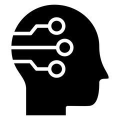 Human Artificial Intelligence Icon, Black And White Glyph Icon Symbol