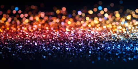 Fototapeta premium Scattered sequins on a black background create an abstraction of a starry night sky with countless sparkling dots.