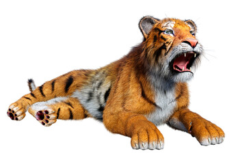 3D Rendering Big Cat Tiger on White