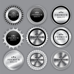 Silver color badges premium emblem, luxury genuine, round promotion decoration element.