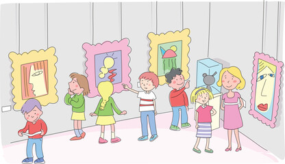 Students visiting an art gallery.