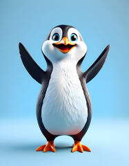 Fototapeta premium Cheerful penguin with arms raised in excitement
