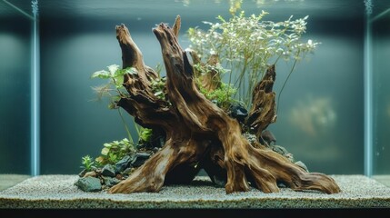 Obraz premium Aquarium with Driftwood and Plants
