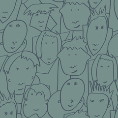 Seamless background with funny faces of anthropomorphic creatures. Humorous characters with different emotions