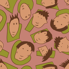 Seamless background with funny faces of anthropomorphic creatures. Humorous characters with different emotions