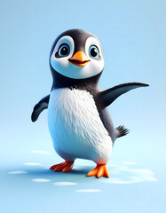 Fototapeta premium Penguin sliding on ice
