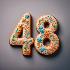 Decorated cookie, number 48, illustration for birthday or anniversary celebration