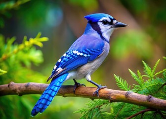 Vibrant Blue Jay Bird Perched on Branch in Natural Habitat Showcasing Stunning Feathers and Colors