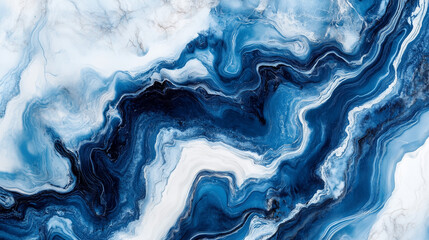 Bright Blue and White Fluid Marble Texture with Swirling Lines