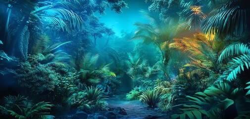 Fototapeta premium Enchanted jungle with blue light