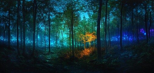Naklejka premium Enchanted Forest at Night