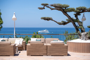 Fototapeta premium Restaurant table with sea view