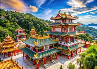 Fototapeta premium Vibrant Chinese Shrines in Phuket Showcasing Rich Culture and Stunning Architectural Details