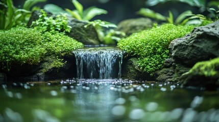 Fototapeta premium Tranquil Waterfall in Lush Greenery